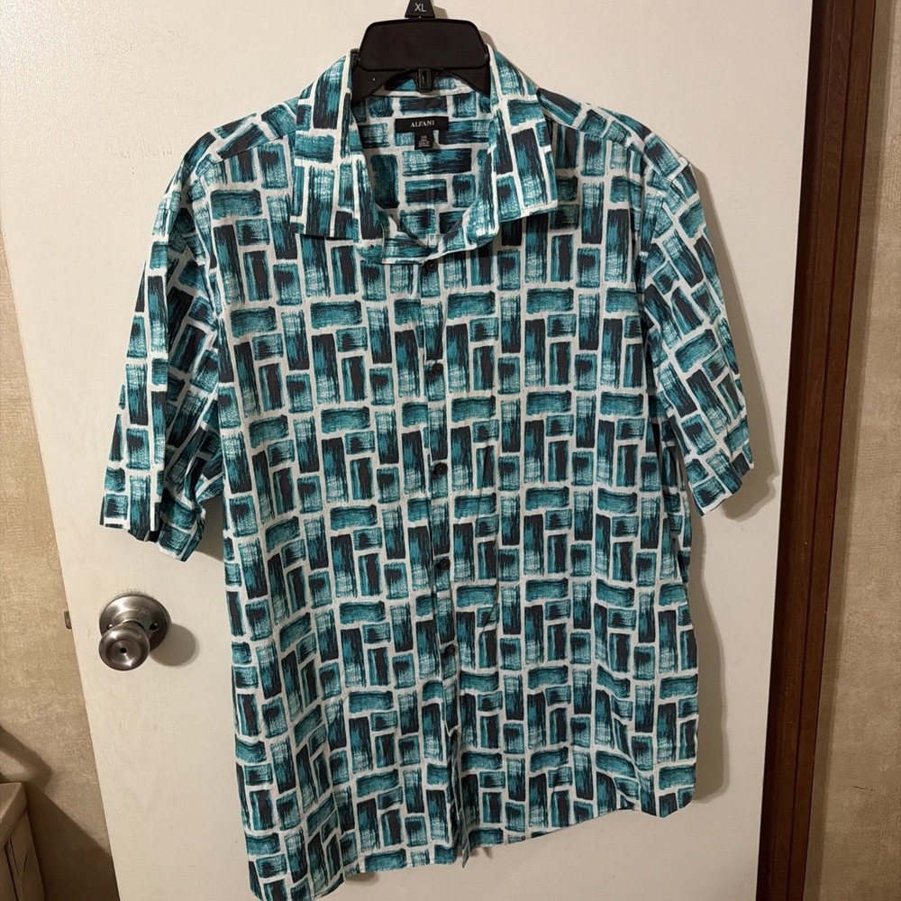 Alfani Mens Button Up Shirt Size XXL Short Sleeve Aqua